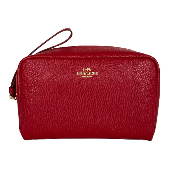 Coach Red Leather Boxy Cosmetic Case 20 - Picture 1 of 13
